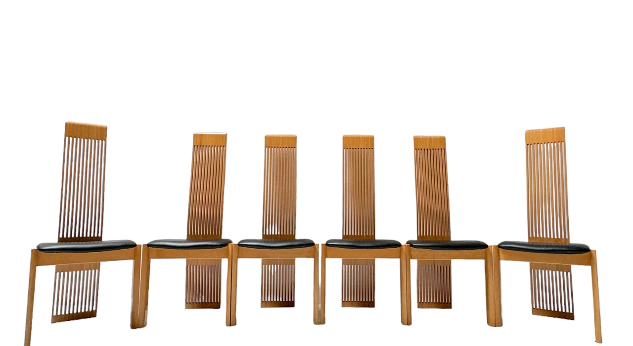 Post-Modern Slatted High Back Dining Room Chairs by Pietro Costantini, 1980s